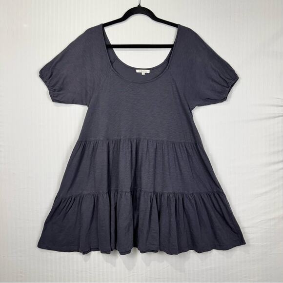Z Supply Gray Ocean Tiered Slub Short Sleeve Mini Dress Women’s Size Small - Picture 1 of 4